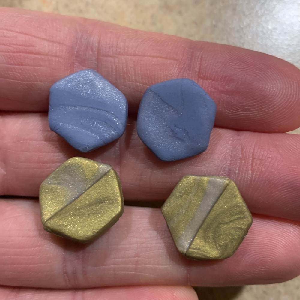 Set of 3 handmade clay hexagon stud earrings bundle - Picture 2 of 5